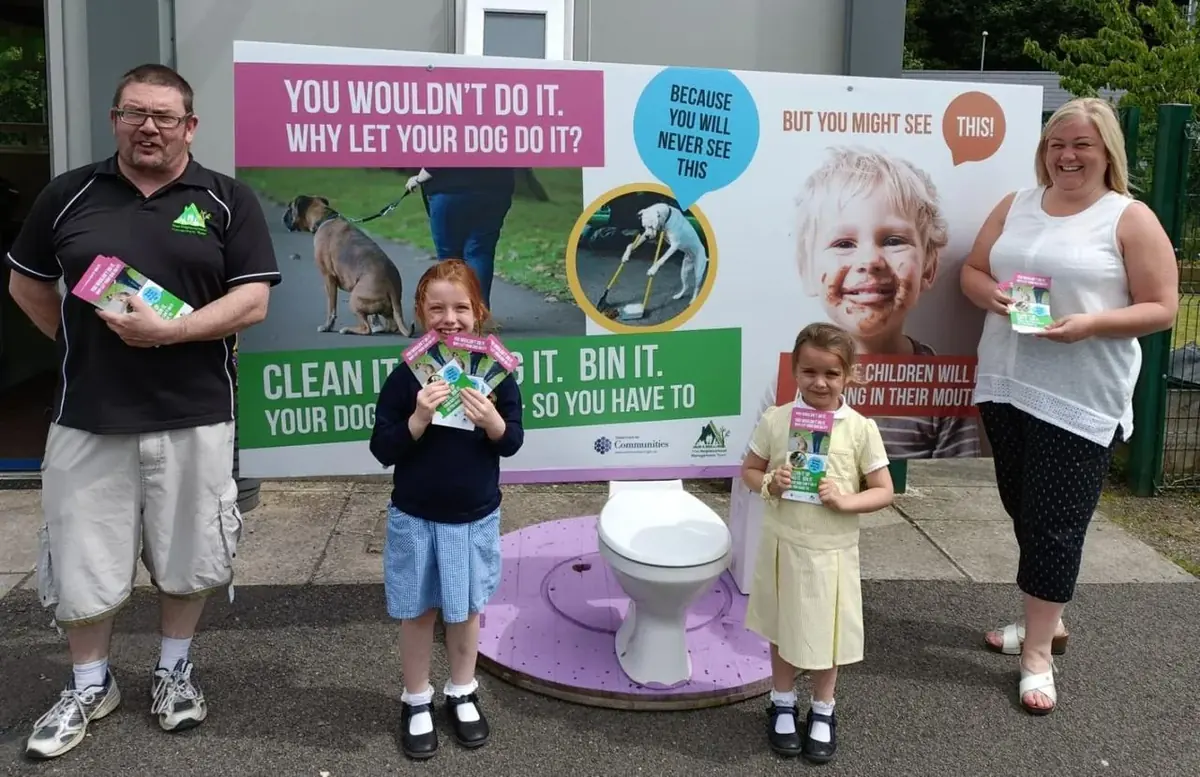 Children at an anti dog-fouling campaign event
