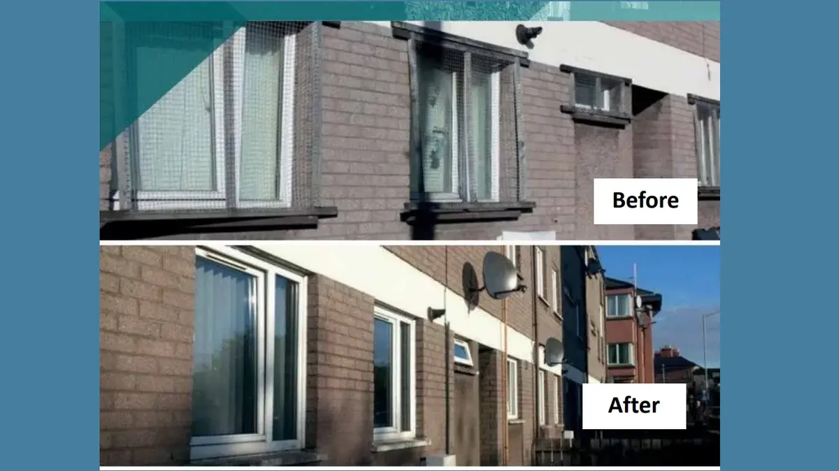 Homes at the interface before and after removal of window cages